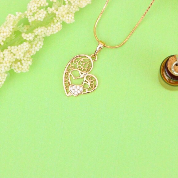 "Rose Gold Heart Pendant Featuring Mother & Child with Crystal Accent, XPPT1864 - Picture 12 of 13